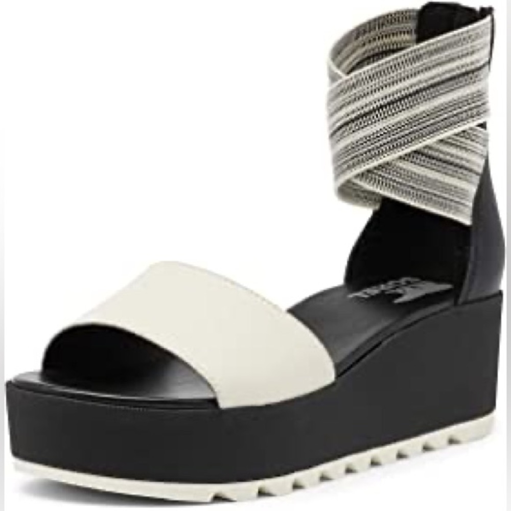 SORELL Womens Cameron Ankle Strap Wedge Neutral Stone Off-White Black Size 12